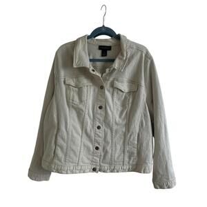 Lane Bryant Cotton Snap Button Up Cream Jean Jacket
